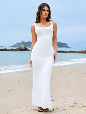 Draped Crisscross Back Embellished Bodycon Dress