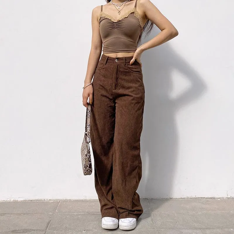 FashionSierra - Women's straight leg corduroy pants fall/winter high waist corduroy pants