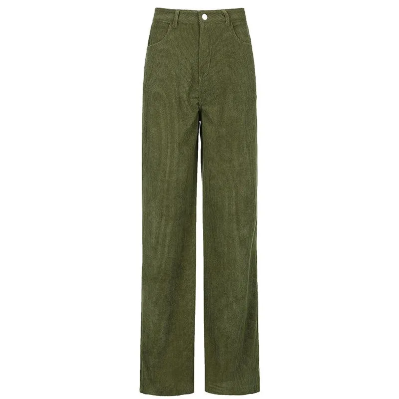 FashionSierra - Women's straight leg corduroy pants fall/winter high waist corduroy pants