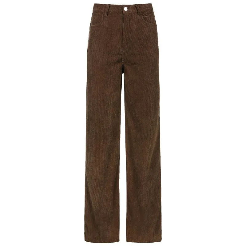 FashionSierra - Women's straight leg corduroy pants fall/winter high waist corduroy pants
