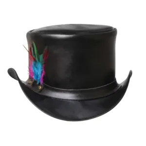 Feathers Style Black Leather Top Hat