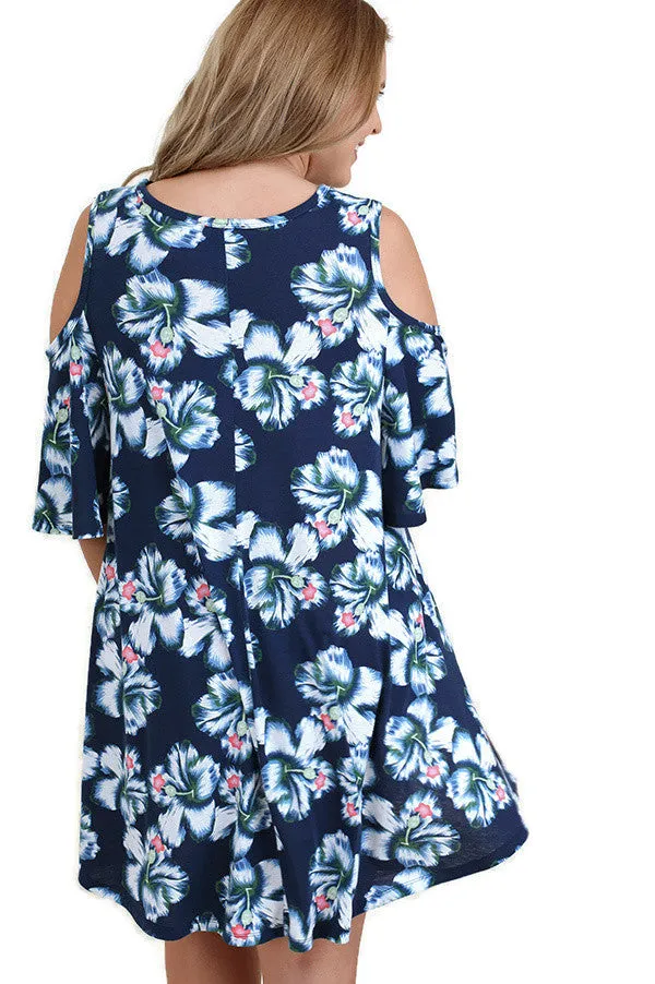 Floral Cold Shoulder Criss Cross Dress, Navy