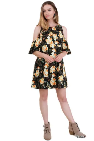 Floral Cold Shoulder Dress, Black
