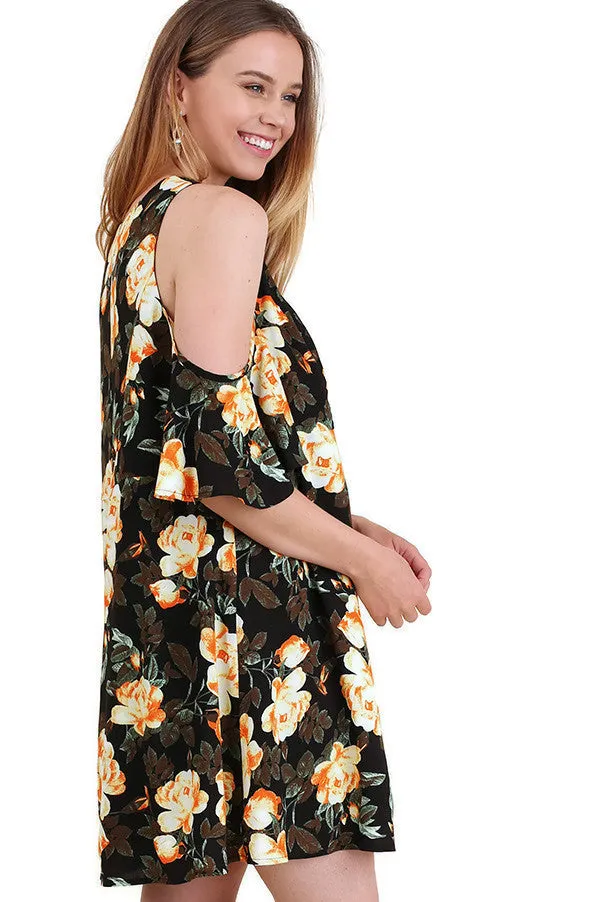Floral Cold Shoulder Dress, Black