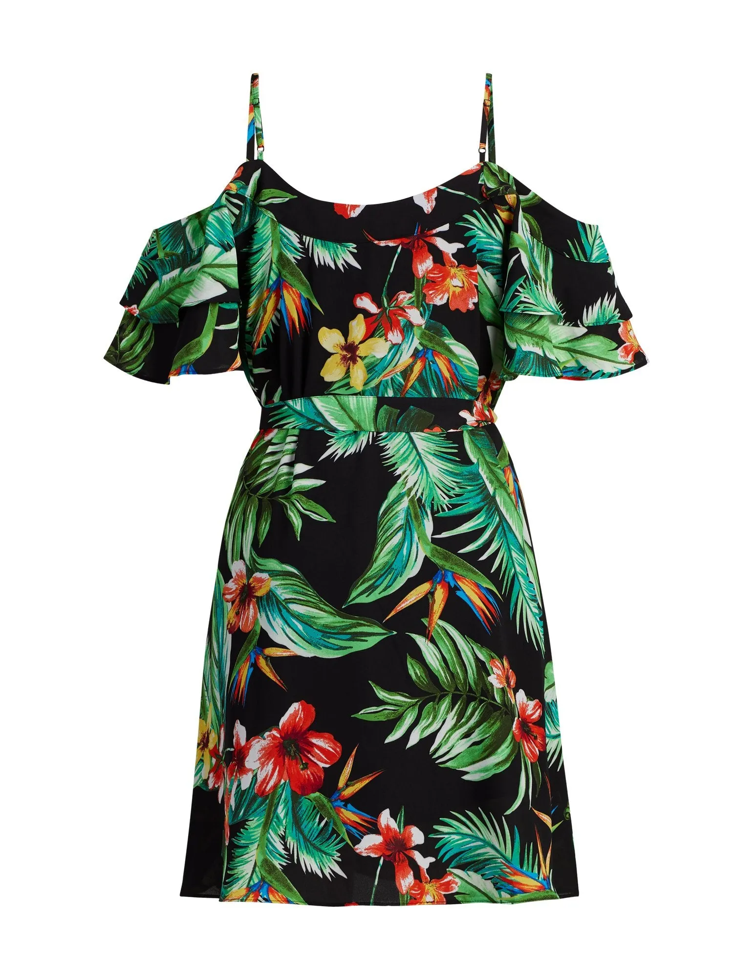 Floral Print Cold Shoulder Dress in Black