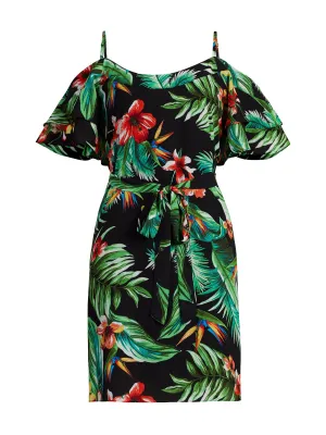 Floral Print Cold Shoulder Dress in Black