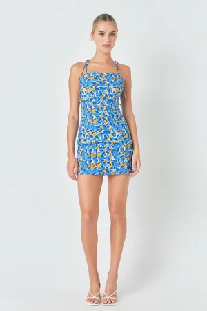 Floral Print Textured Fitted Mini Dress
