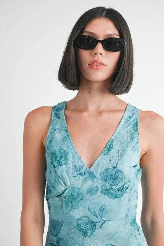 Floral V-Neck Slip Dress with Mini Length