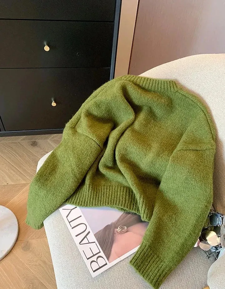 Flower Embroidery Green Cashmere Cardigan