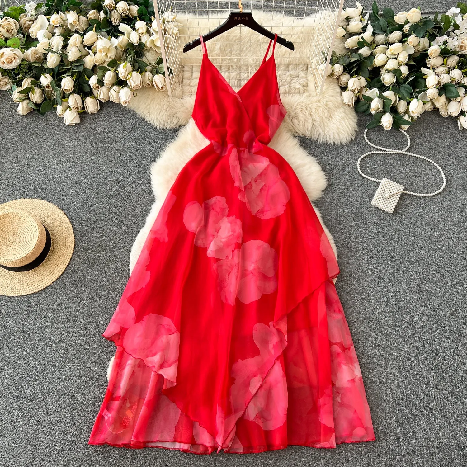 French Style Floral Printed Slip Dress
