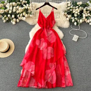 French Style Floral Printed Slip Dress