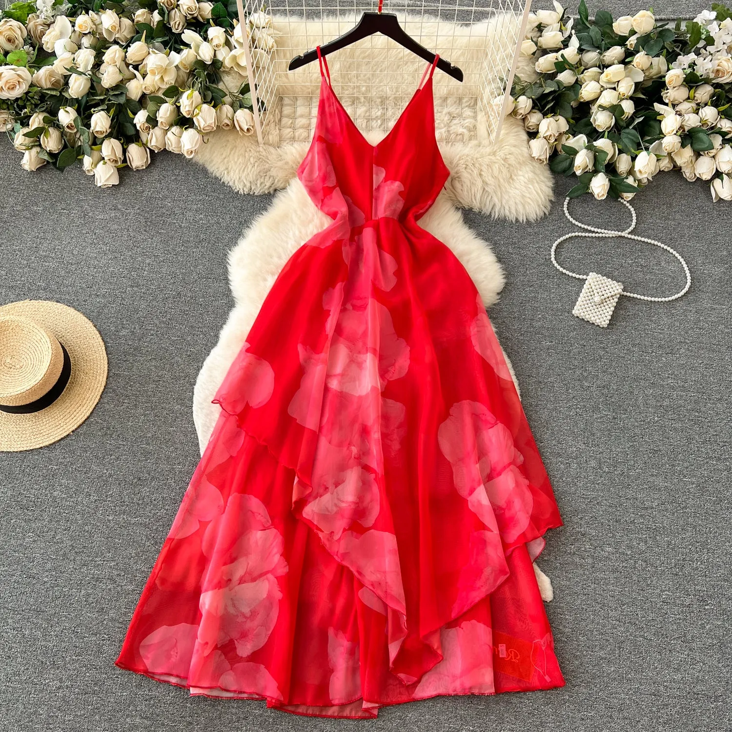 French Style Floral Printed Slip Dress