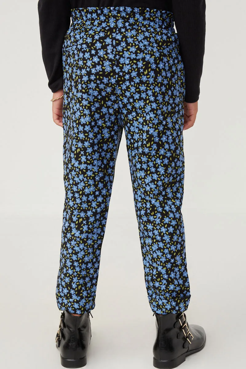 Girls Floral Printed Corduroy Elastic Waist Pants