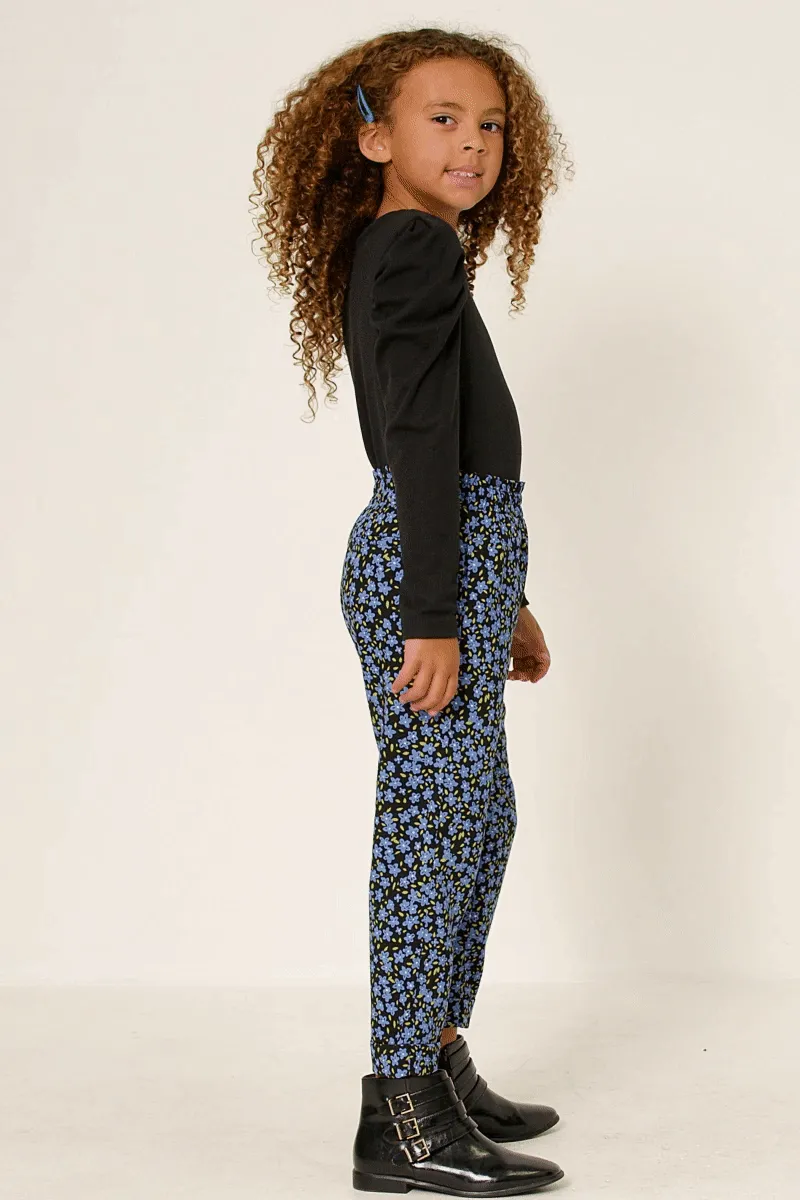 Girls Floral Printed Corduroy Elastic Waist Pants