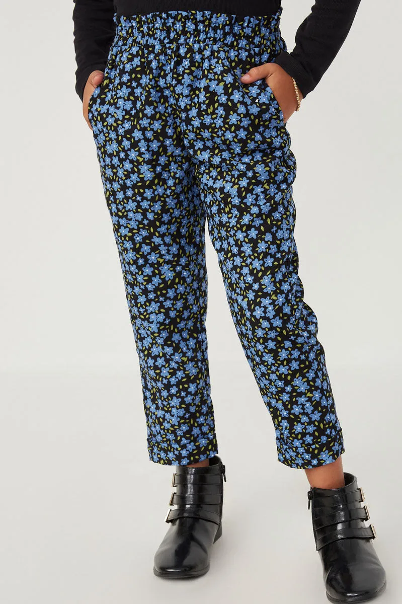 Girls Floral Printed Corduroy Elastic Waist Pants