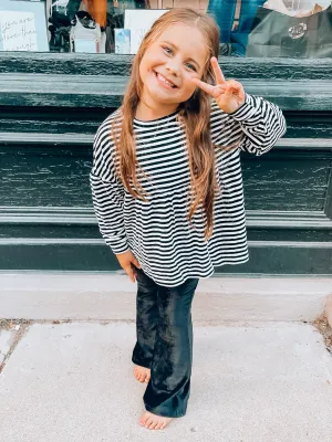 Girls Striped Knit Puff Sleeve Peplum Top