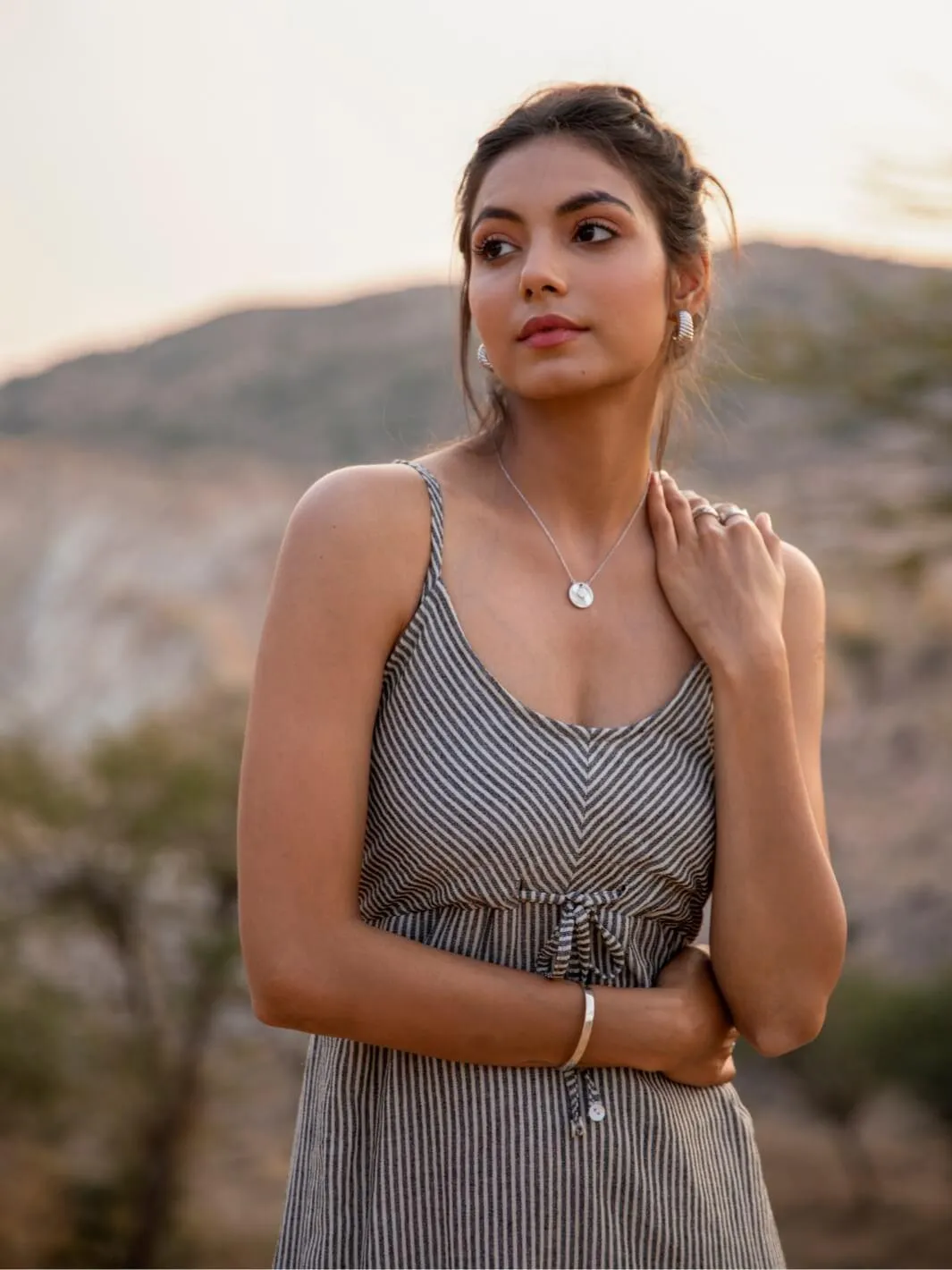 Grey Stripes Cotton Maxi Slip Dress