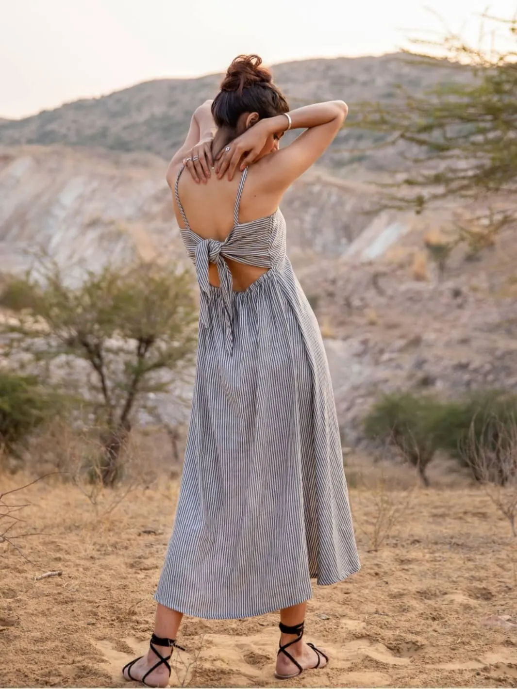 Grey Stripes Cotton Maxi Slip Dress