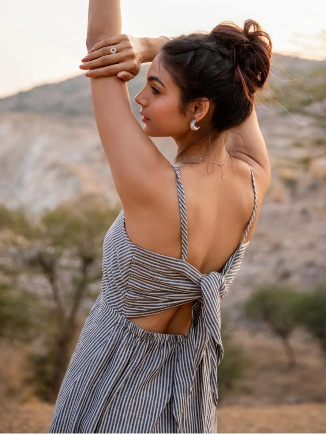 Grey Stripes Cotton Maxi Slip Dress