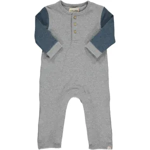 Grey w/ Blue Arms Estill Raglan Romper