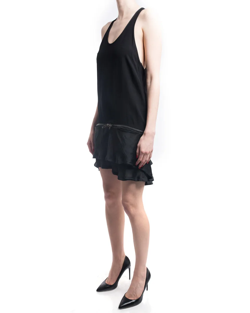 Haider Ackermann Black Tank Zipper Dress with Satin Ruffle Hem - 6