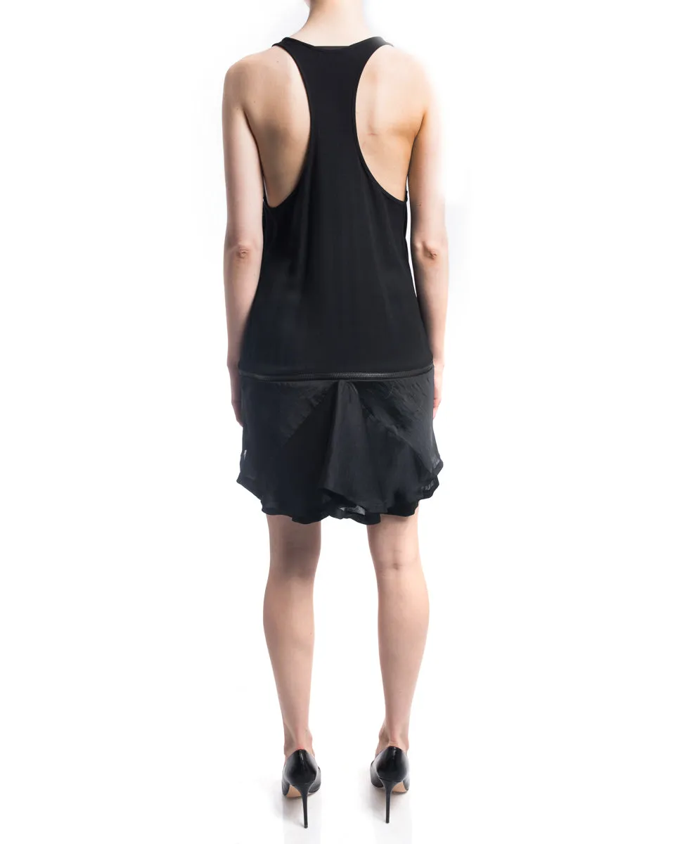 Haider Ackermann Black Tank Zipper Dress with Satin Ruffle Hem - 6