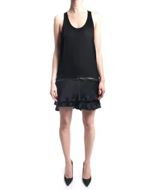 Haider Ackermann Black Tank Zipper Dress with Satin Ruffle Hem - 6