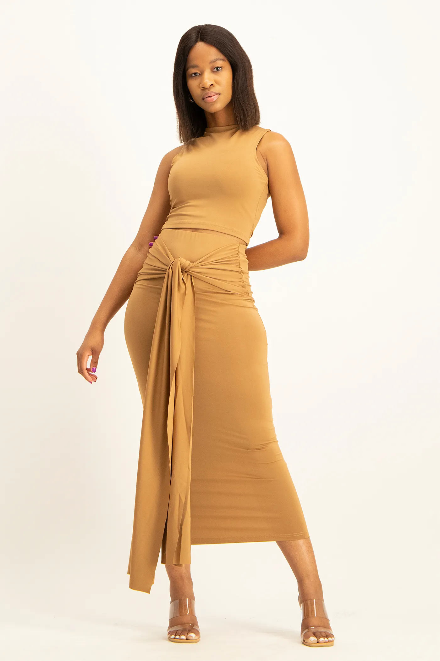 Hazel High Neck Crop Top - Toasted Coconut