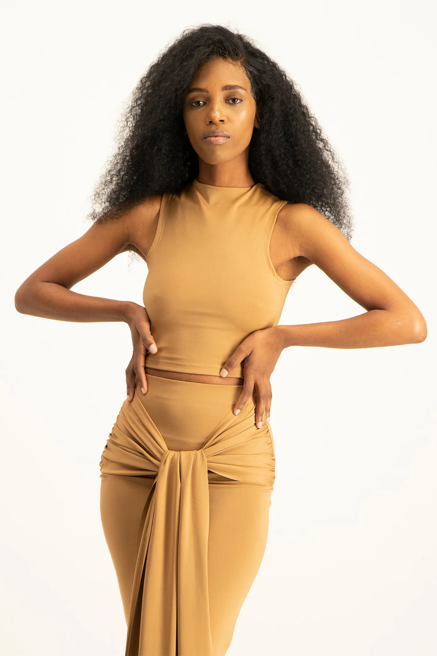Hazel High Neck Crop Top - Toasted Coconut