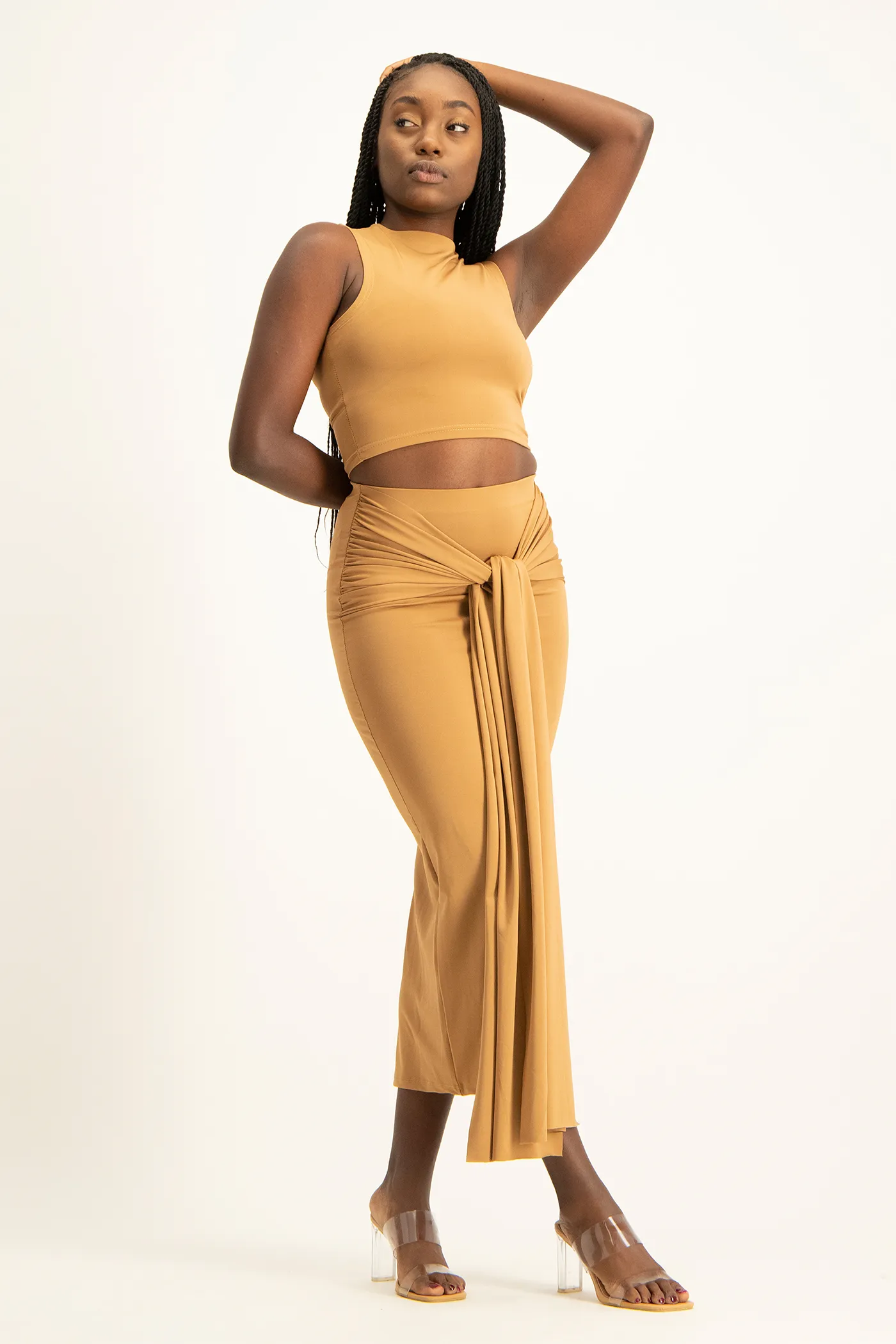 Hazel High Neck Crop Top - Toasted Coconut