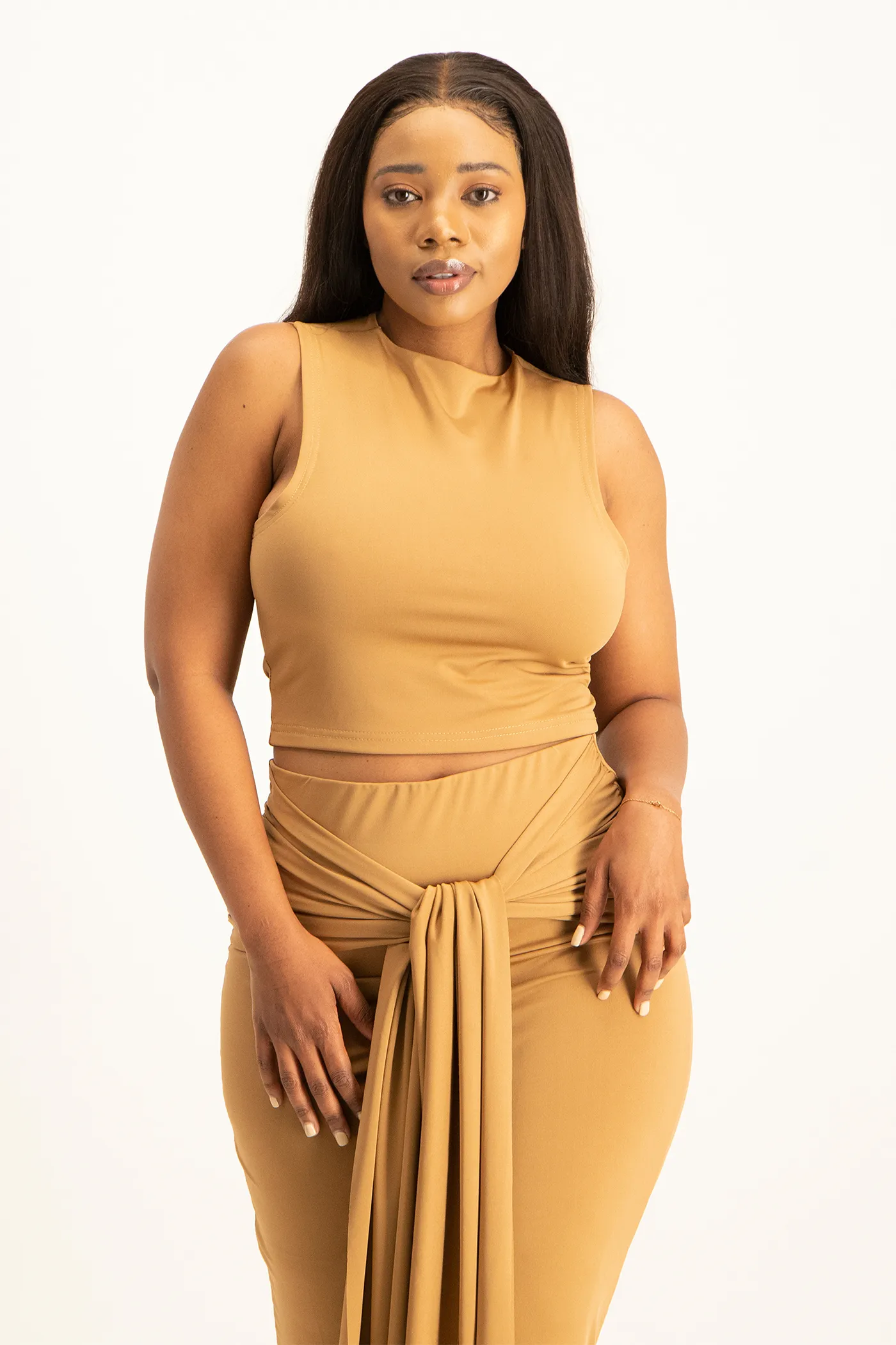 Hazel High Neck Crop Top - Toasted Coconut
