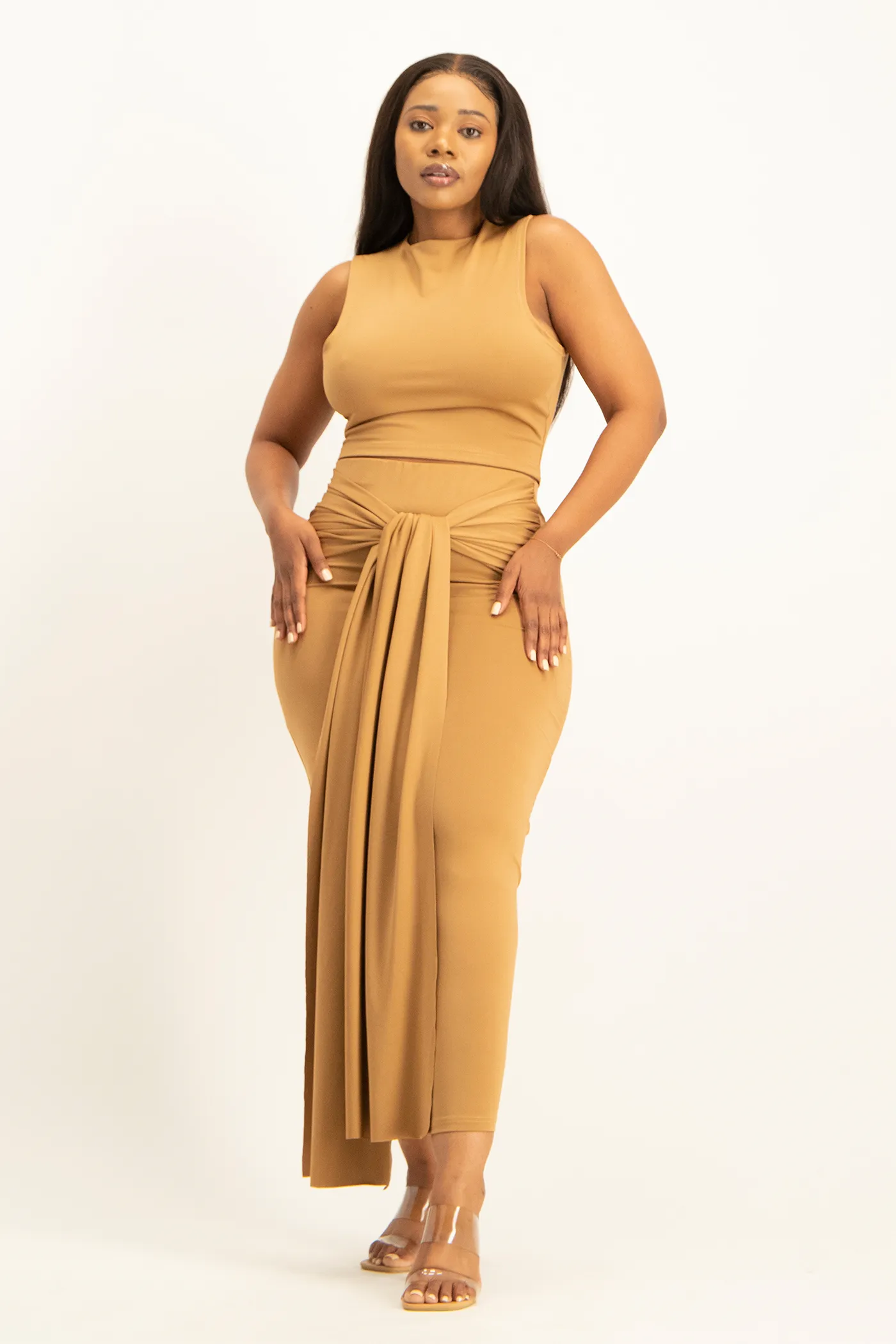 Hazel High Neck Crop Top - Toasted Coconut