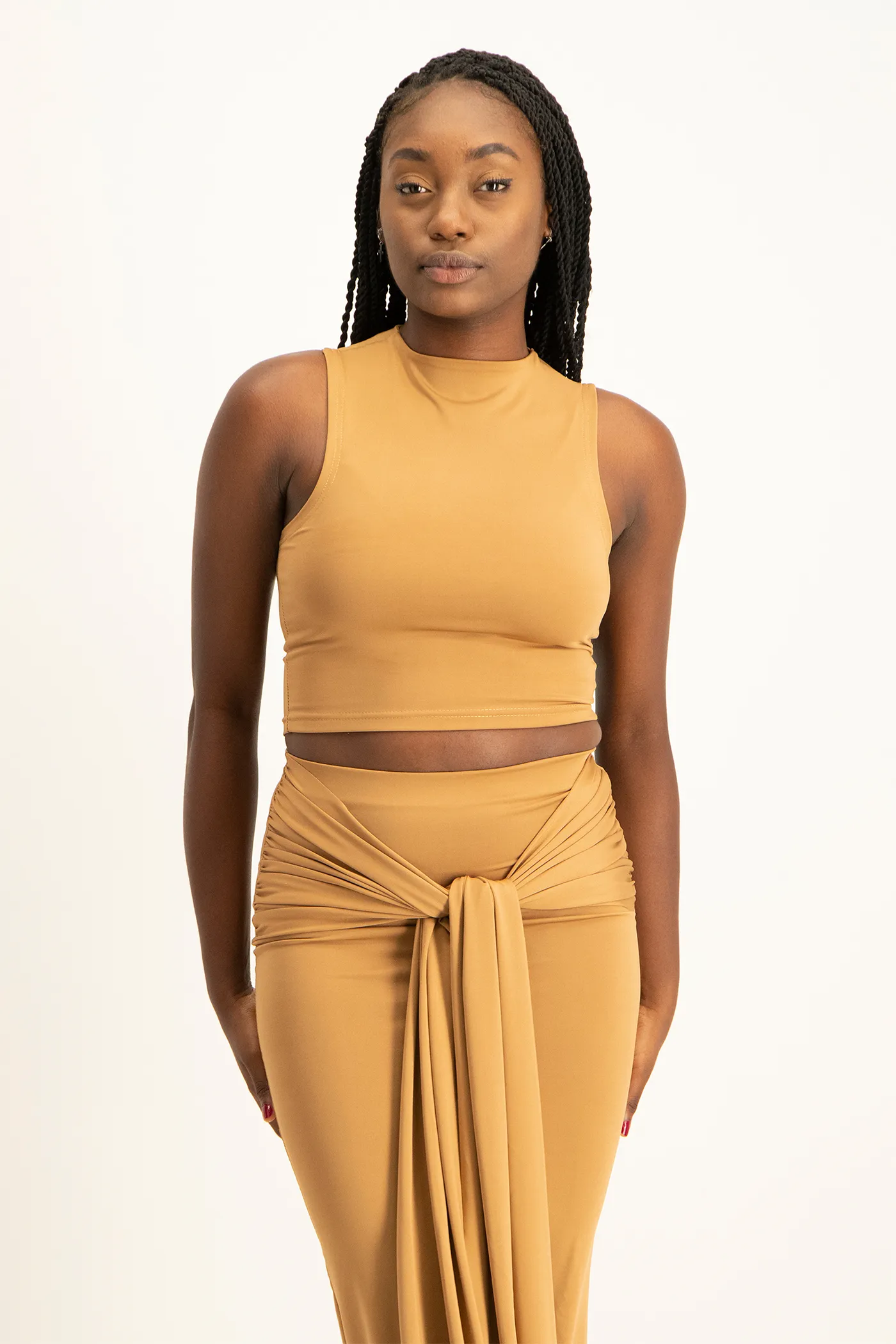 Hazel High Neck Crop Top - Toasted Coconut