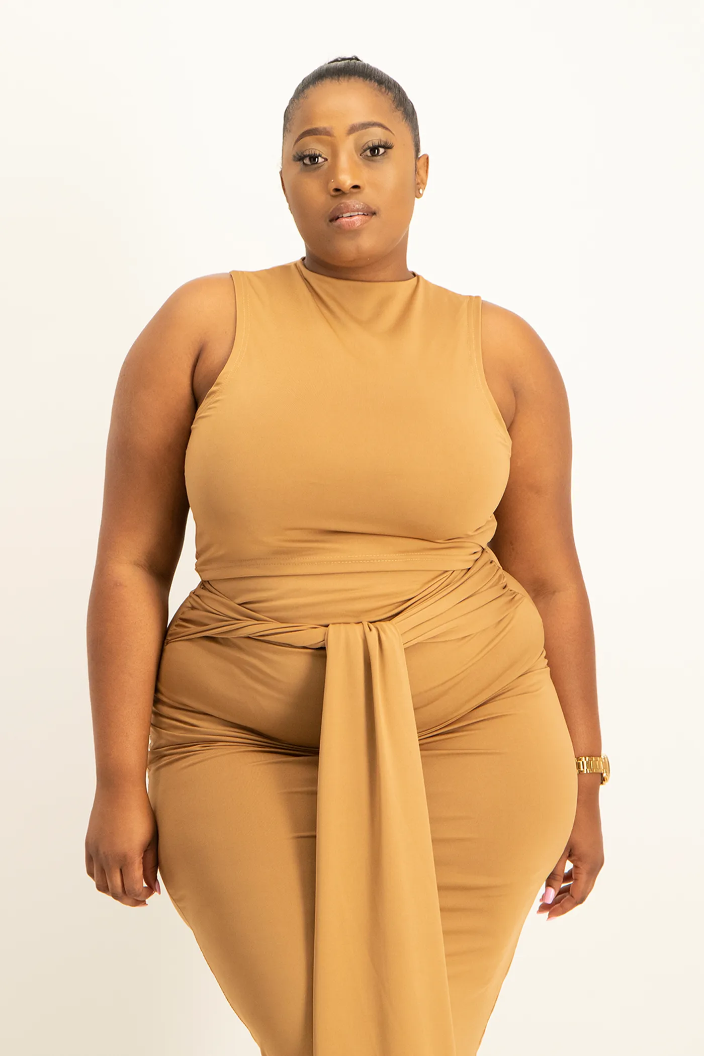 Hazel High Neck Crop Top - Toasted Coconut
