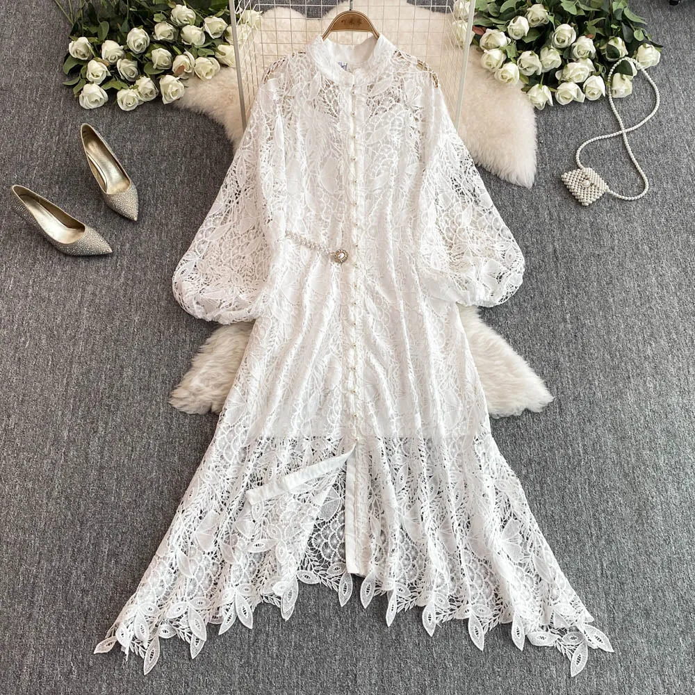 Hollow Embroidery Dress&Slip Dress 2Pcs