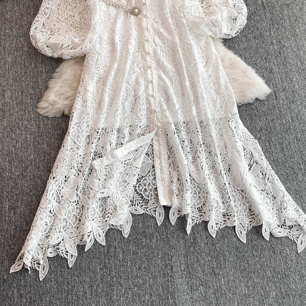 Hollow Embroidery Dress&Slip Dress 2Pcs