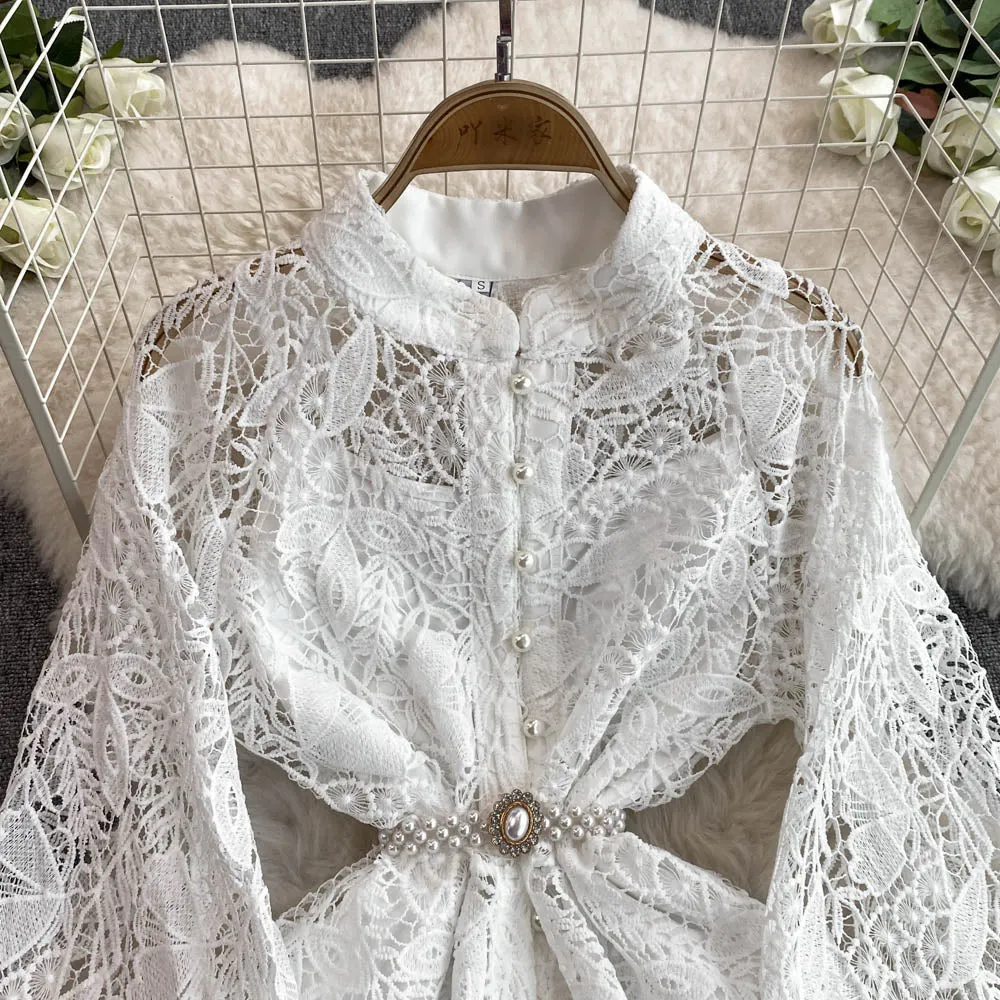 Hollow Embroidery Dress&Slip Dress 2Pcs