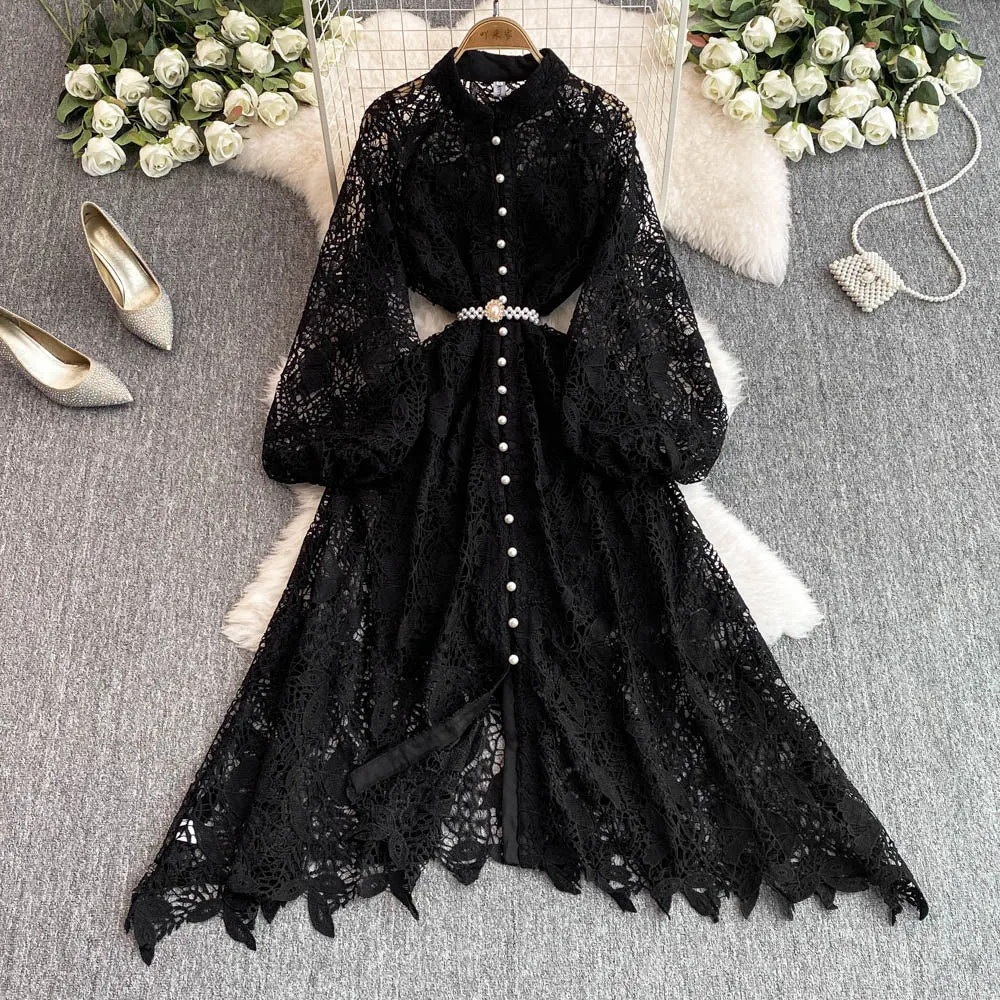 Hollow Embroidery Dress&Slip Dress 2Pcs