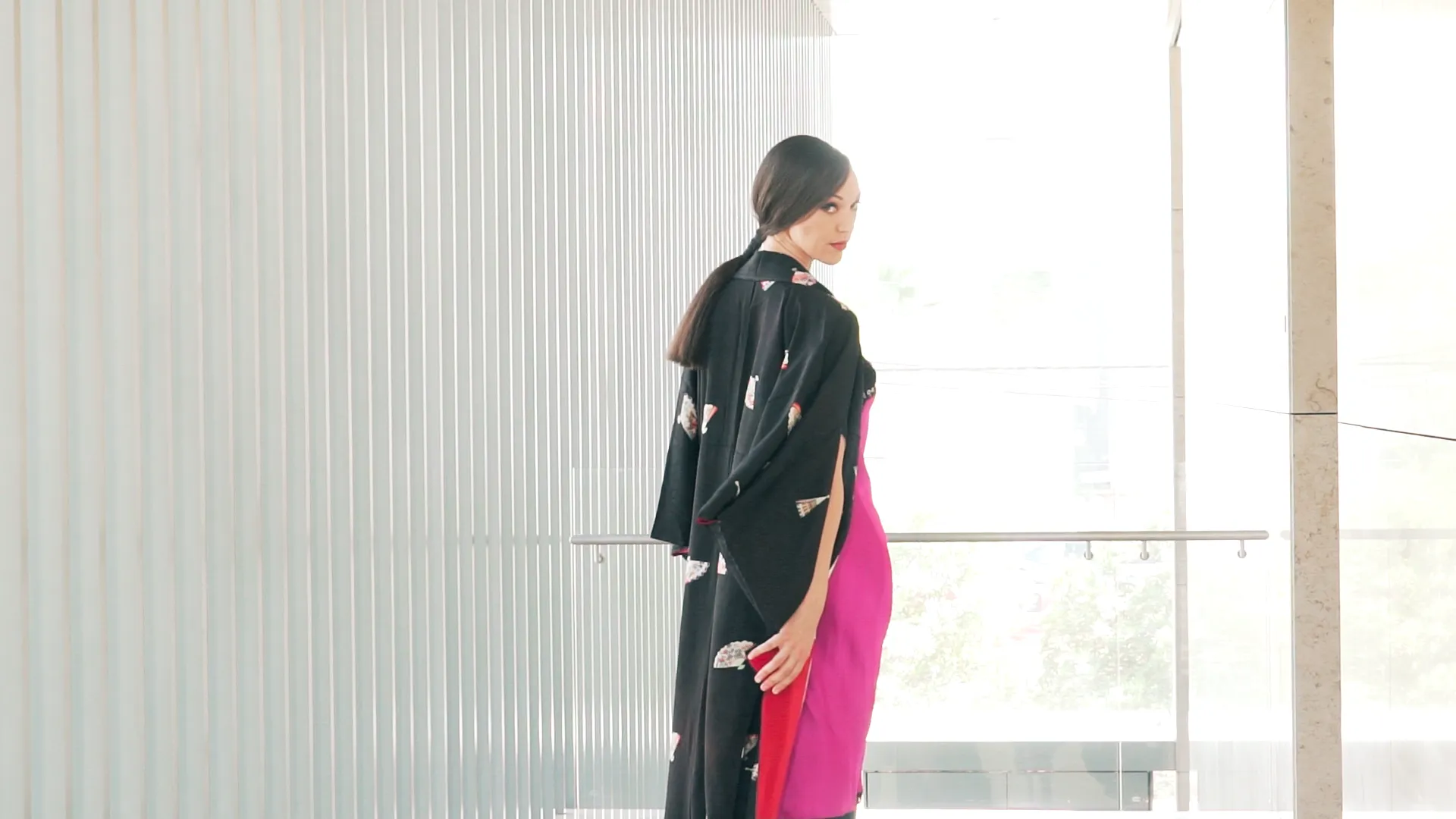 Japanese Fans Black Silk Kimono