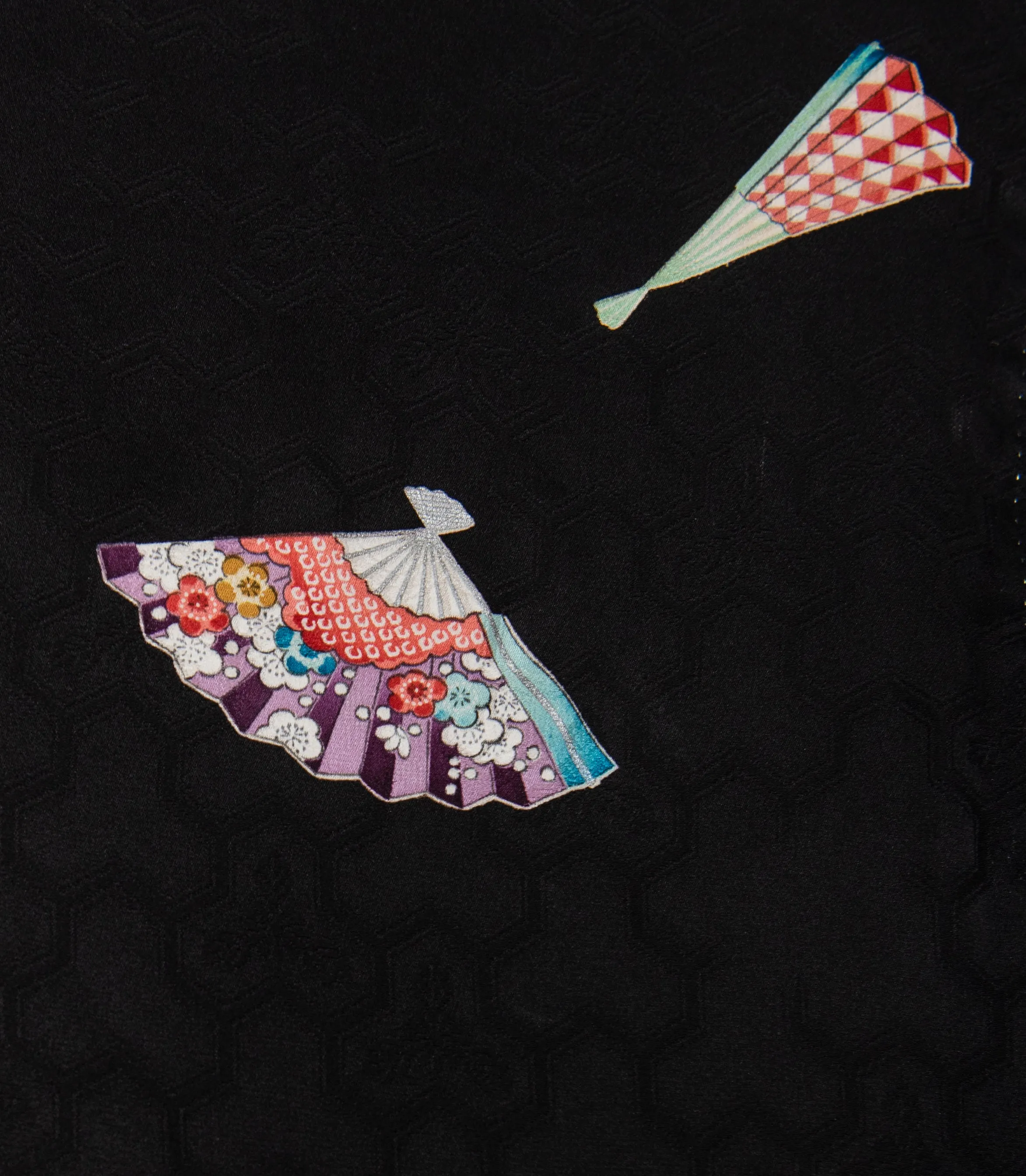 Japanese Fans Black Silk Kimono