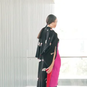 Japanese Fans Black Silk Kimono