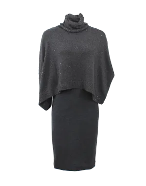 Jersey Fitted Dress With Turtleneck Overlay