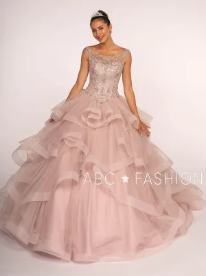 Jeweled Illusion Ball Gown with Layered Skirt by Elizabeth K GL2517