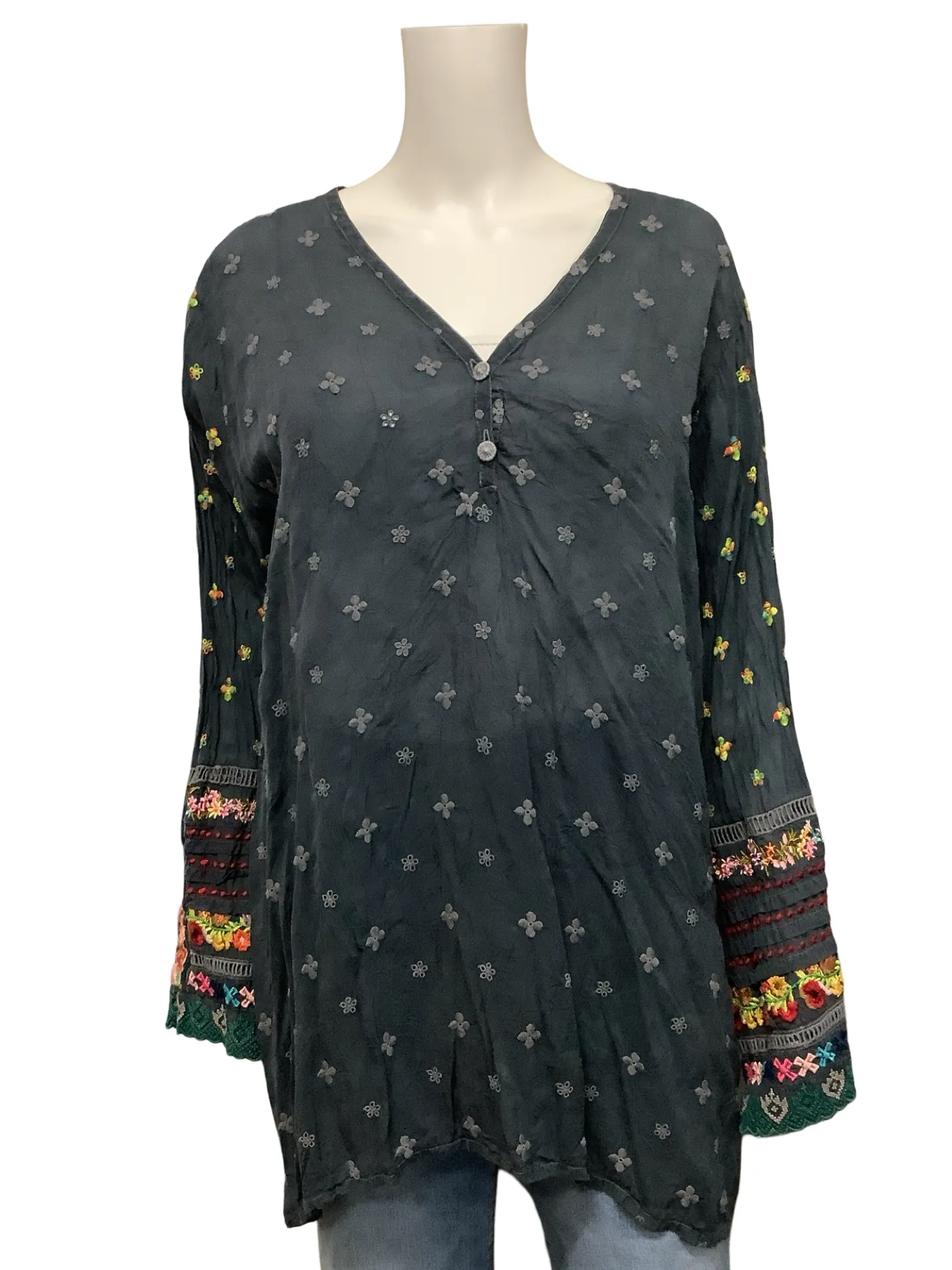 Johnny Was Silk Floral Print V Neck Tunic Size: XL