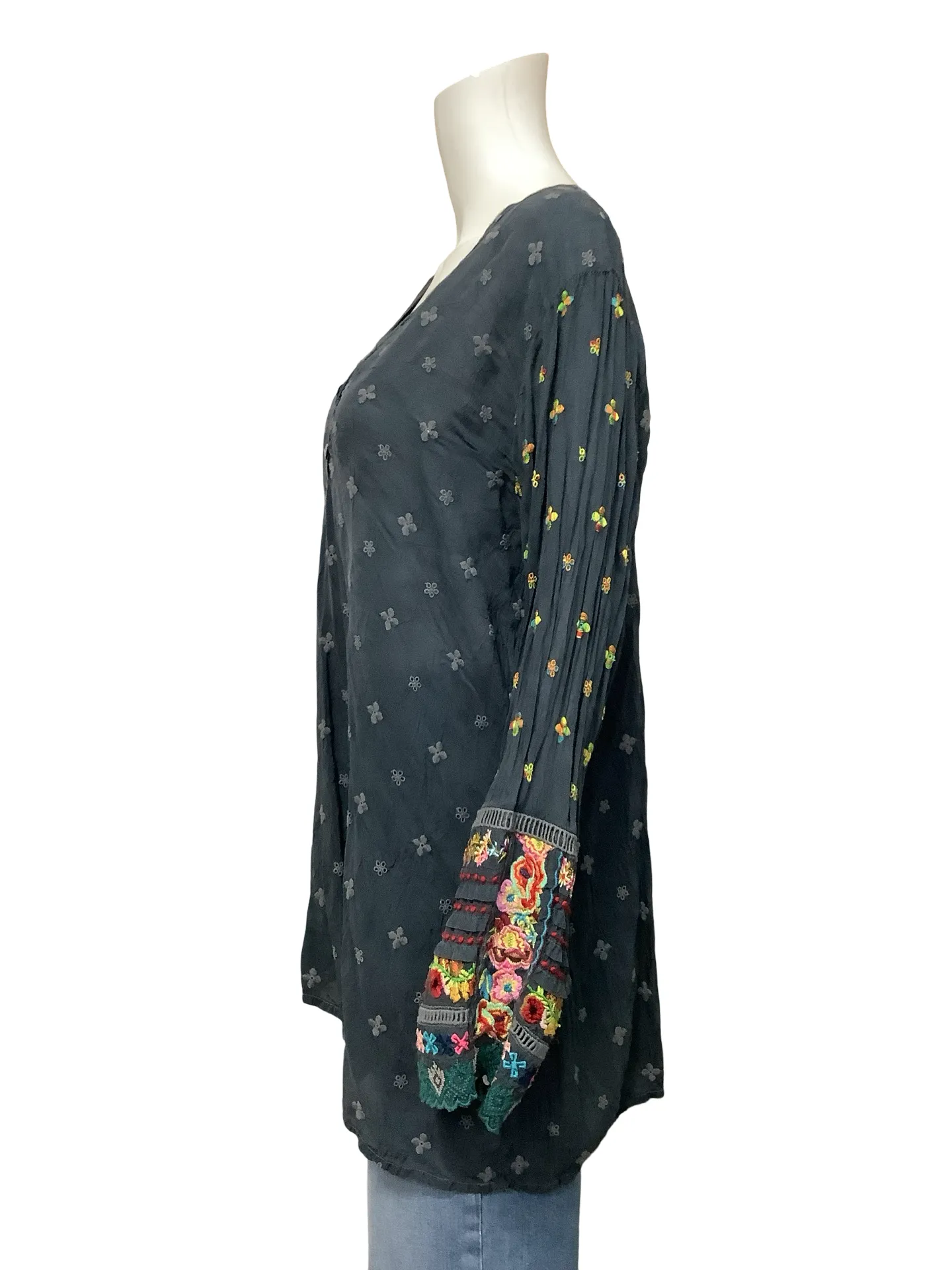 Johnny Was Silk Floral Print V Neck Tunic Size: XL