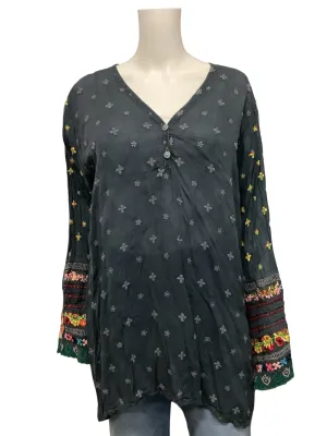 Johnny Was Silk Floral Print V Neck Tunic Size: XL