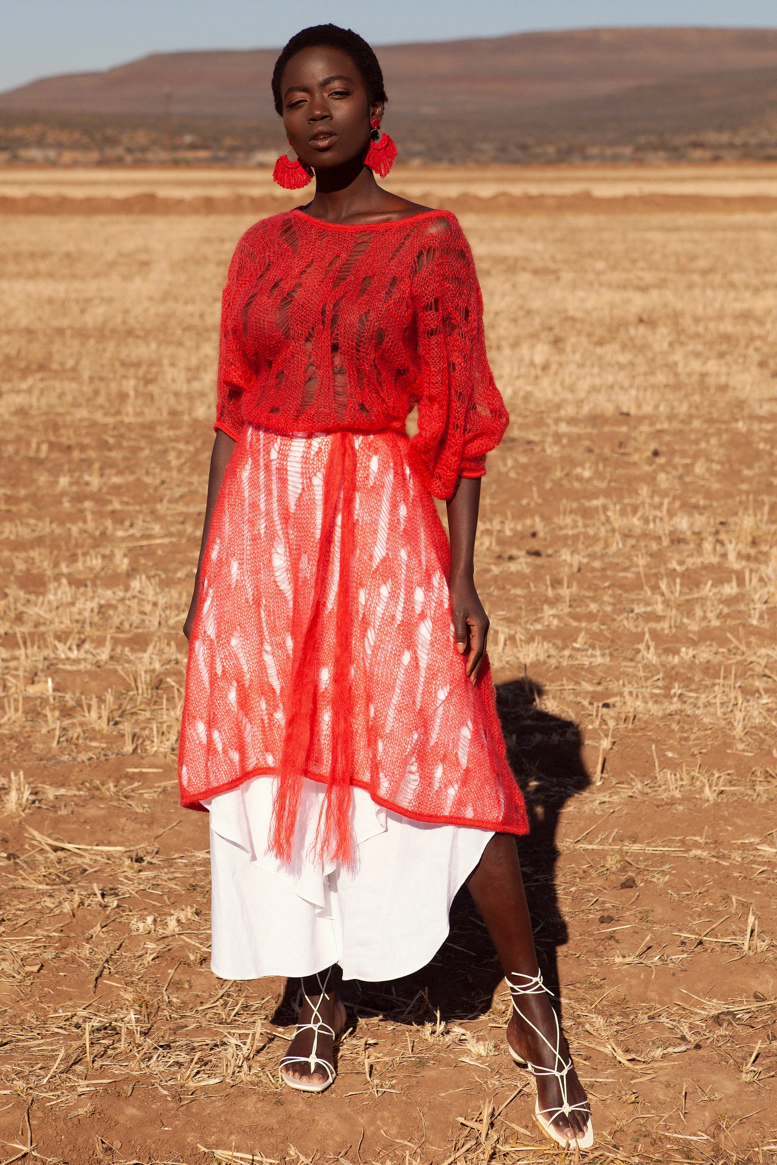 JUDITH ATELIER SHEBA VOLUME SLEEVE MOHAIR LACE DRESS RED