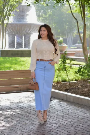Karin Pointelle Ecru Knit Top