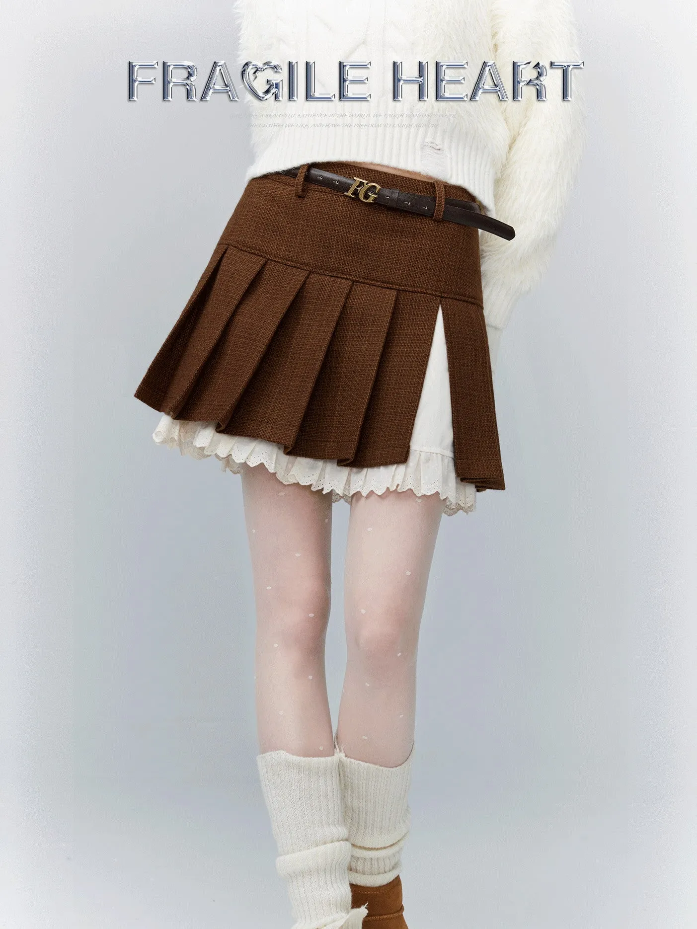 Layered Lace Girly Retro Box-Pleats Mini-Skirt