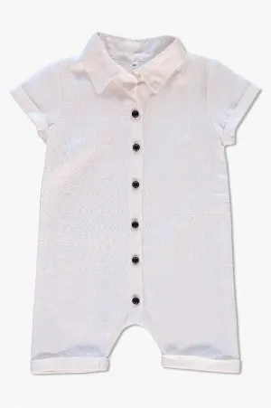Linen Collared White Baby Boy Romper